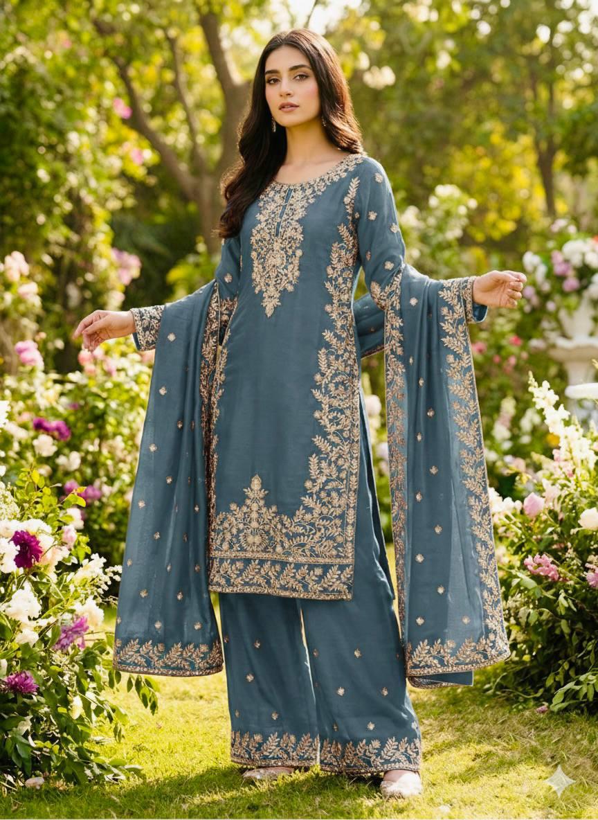 Roman Fabric Suit Set Denim Blue